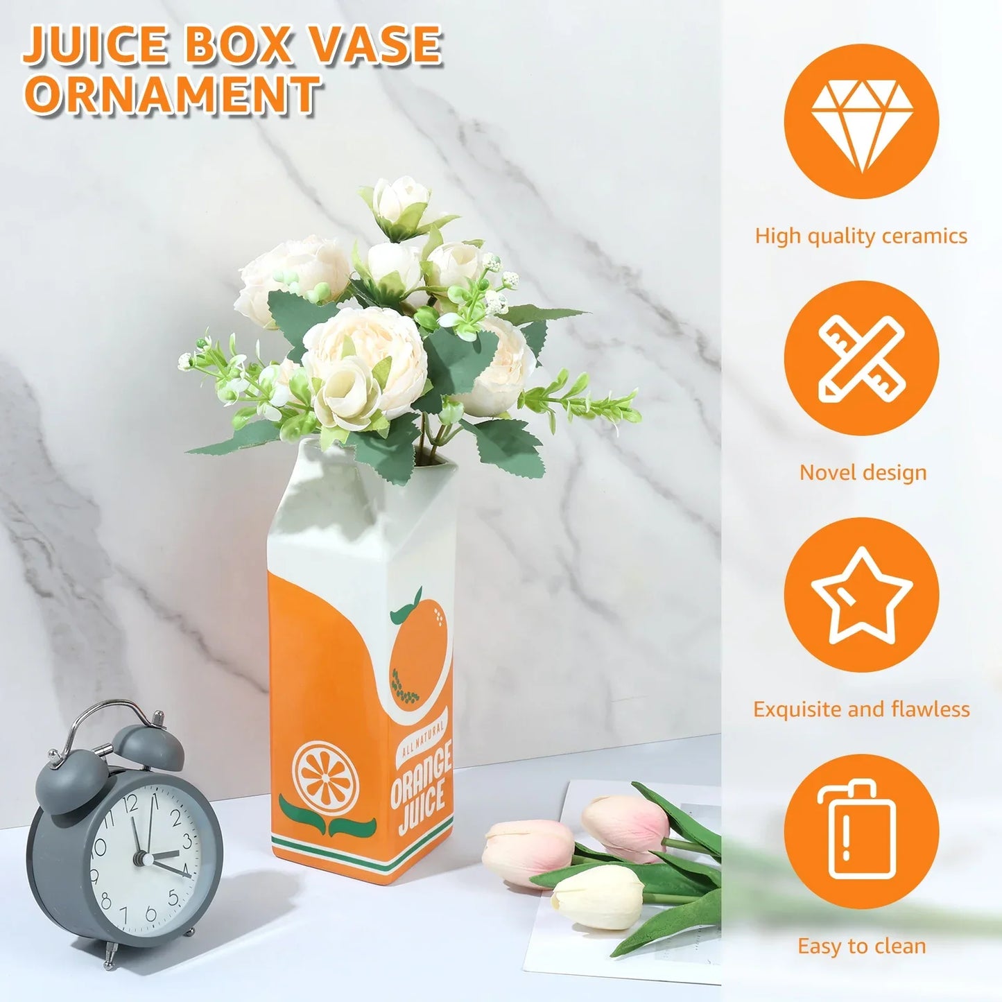 Vintage Orange Juice Keramikvase für Blumen und Dekor | Brehn