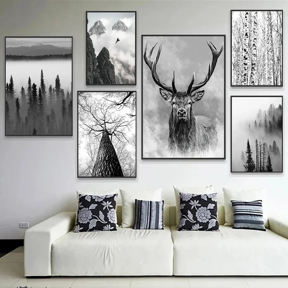 Nordische Wildnis Adler Reh Landschaft Wandkunst Fein Kunst Leinwanddrucke Bilder Für Wohnzimmer Esszimmer Nordische Heimdekoration | Brehn