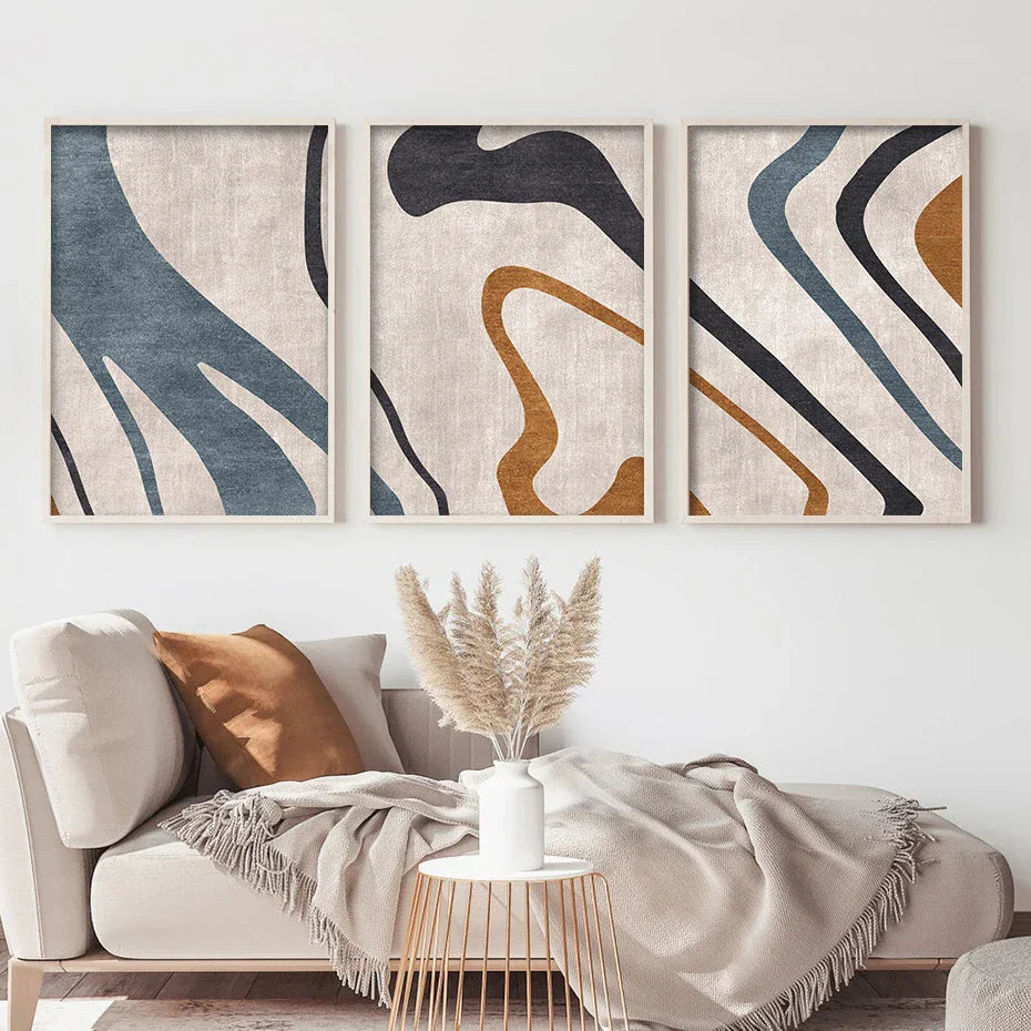Fließende Linien Blau Beige Abstrakte Wandkunst Feine Kunst Leinwanddrucke Bilder Für modernes Wohnzimmer Esszimmer Schlafzimmer Kunst Dekor | Brehn