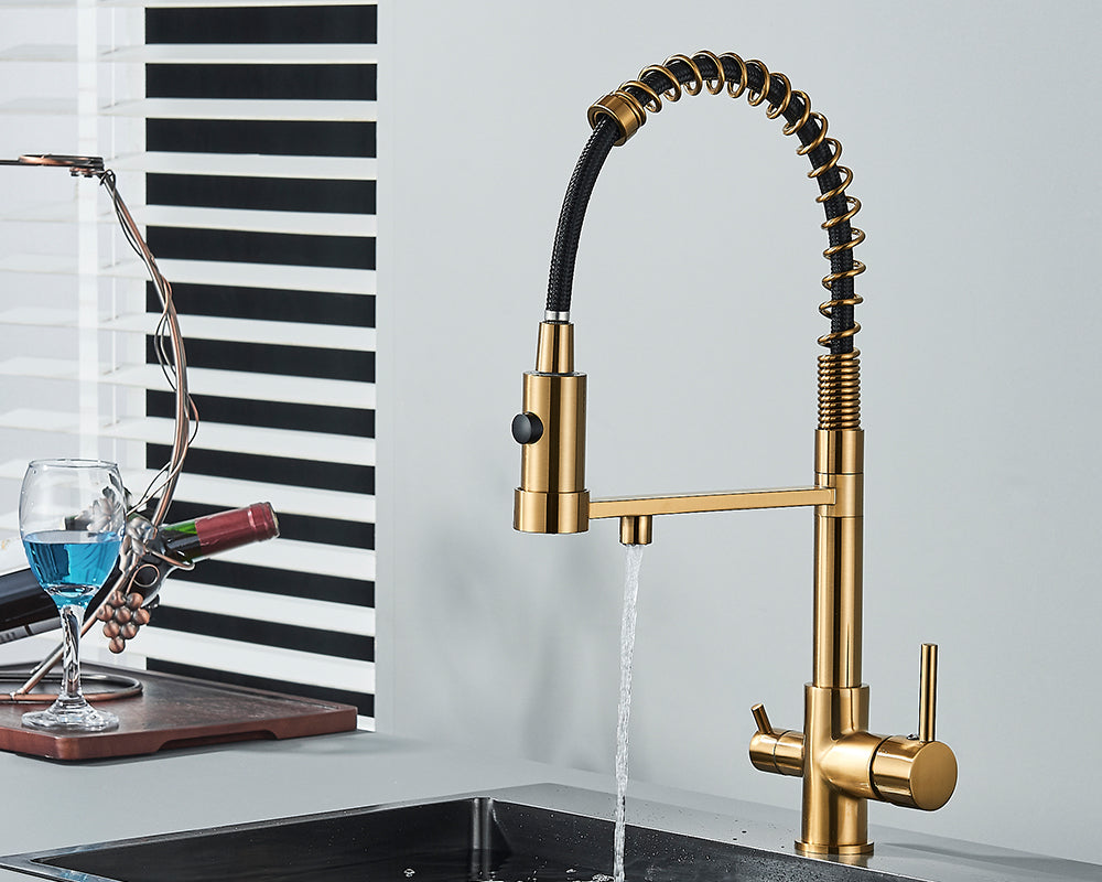 Sandsberg Schwarzer Filter-Küchenwasserhahn mit Dual-Auslauf – Mischbatterie mit Wasserfilter für Küchen, Wasseraufbereitung und Reinigung | Brehn