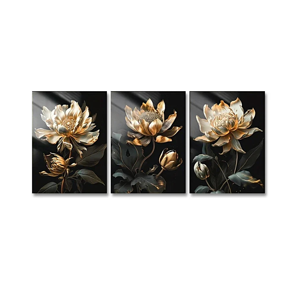 Schwarze Goldene Florale Wandkunst Feine Kunst Leinwanddrucke Moderne Botanische Bilder Für Wohnzimmer Schlafzimmer Leichte Luxus Wohnkultur