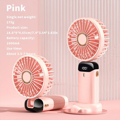 USB Handheld Mini Ventilator Faltbar Tragbare Hals Hängende Ventilatoren 5 Geschwindigkeiten USB Wiederaufladbarer Ventilator mit Telefonständer und Display | Brehn