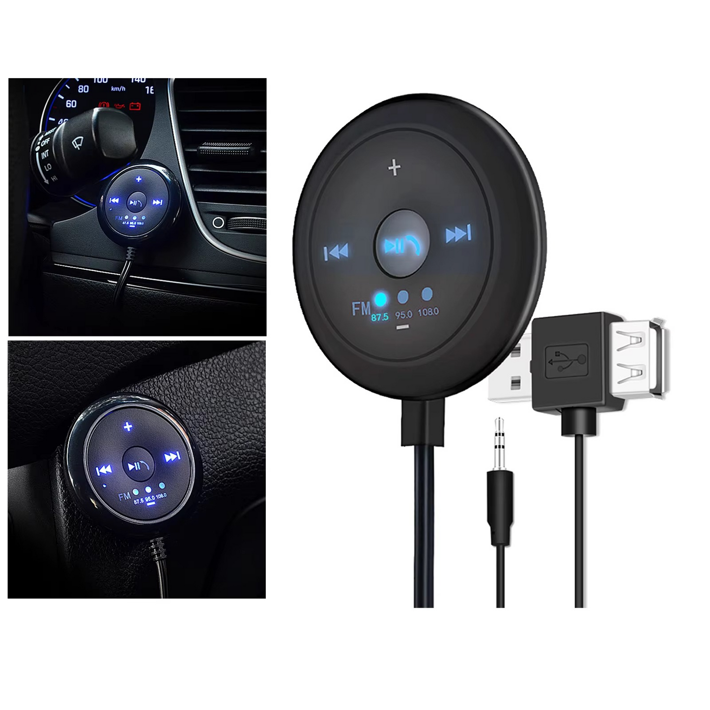2-in-1 Bluetooth 5.0 Autoradio mit FM-Transmitter, AUX-Eingang, 500-mAh-Akku, 5-V-Eingang, kompatibel mit Smartphones und Tablets