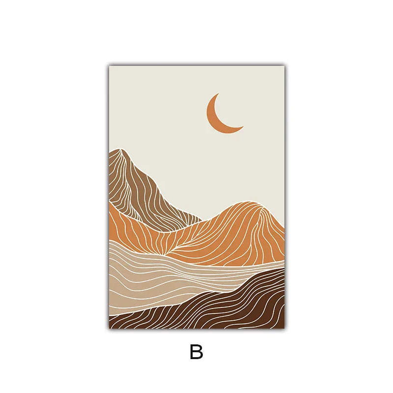Abstrakte Geometrische Taupe Terrakotta Landschaft Sonne Mond Wandkunst Fein Kunst Leinwanddrucke Bilder Für Wohnzimmer Schlafzimmer Kunst Dekor | Brehn