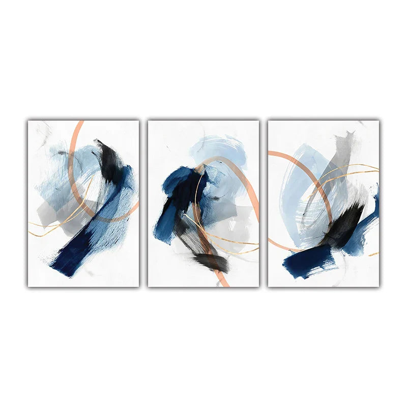 Modern Abstract Breite Stroke Wandkunst Feine Kunst Leinwanddrucke Blau Beige Mit Hinweisen Auf Orange Goldene Nordische Bilder Für Wohnzimmer Dekor | Brehn