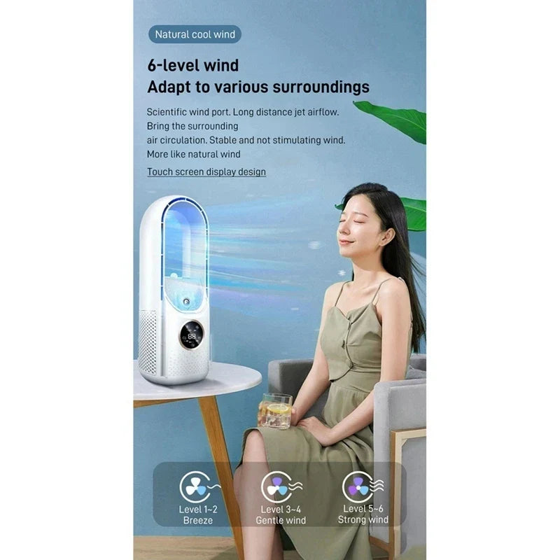 Tragbarer USB-Leafless Luftkühler – Leiser 6-Gang Elektrischer Ventilator mit Timer & Luftbefeuchter | Brehn