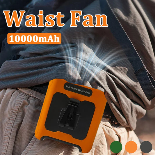 10000mAh Taillenklem Ventilator mit Power Bank – Tragbarer Freisprech-Akku Ventilator | 5-Geschwindigkeits-Kühlung, Batteriestatusanzeige, USB-Ladung, Tragbarer Ventilator für den Außenbereich | Brehn