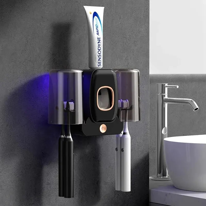 Brehn | UV Zahnbürstenhalter PureBrush UV | Sterilisation mit UV-Licht | Automatischer Zahnpastaspender | Wandmontage ohne Bohren