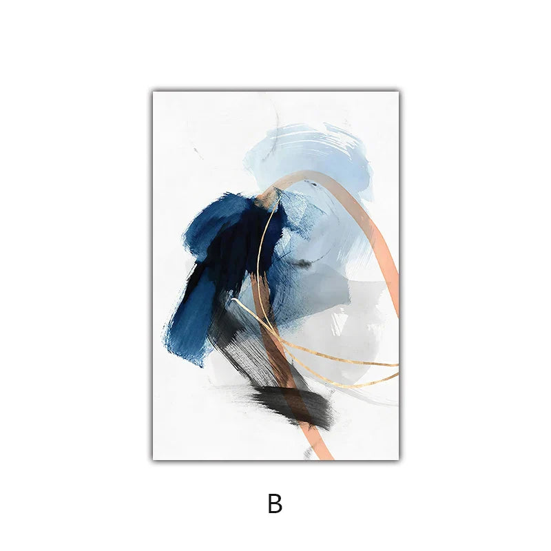 Modern Abstract Breite Stroke Wandkunst Feine Kunst Leinwanddrucke Blau Beige Mit Hinweisen Auf Orange Goldene Nordische Bilder Für Wohnzimmer Dekor | Brehn