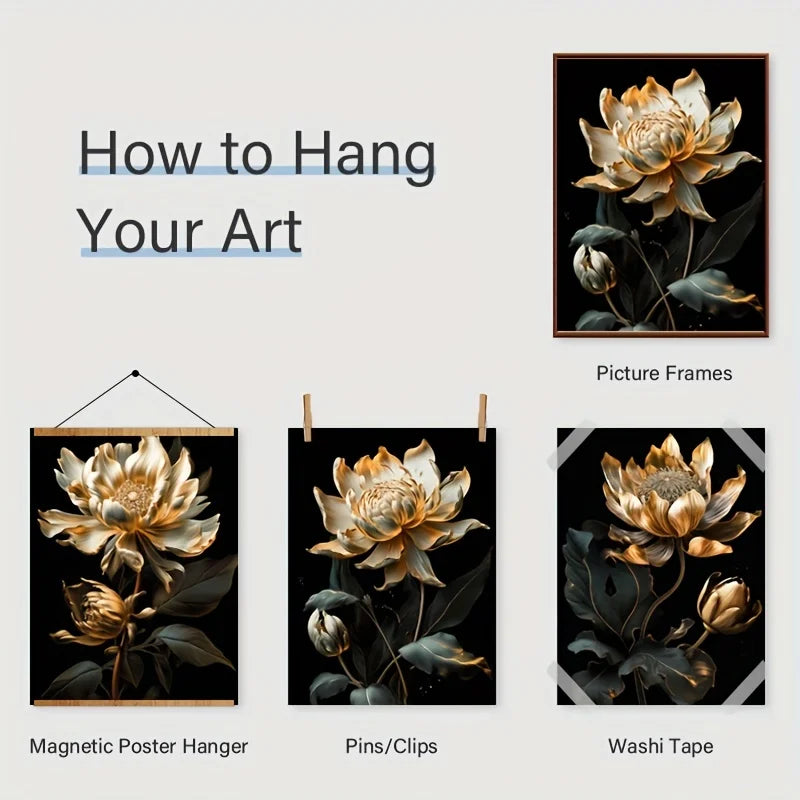Schwarze Goldene Florale Wandkunst Feine Kunst Leinwanddrucke Moderne Botanische Bilder Für Wohnzimmer Schlafzimmer Leichte Luxus Wohnkultur