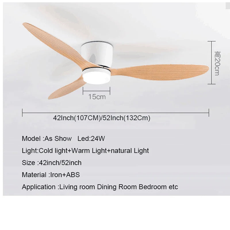 42-52 Zoll Deckenventilatoren mit DC-Motor — Fernbedienung Niedrigboden Kühlventilatoren, ohne Licht, weiße Holz- & schwarze Optionen | Brehn