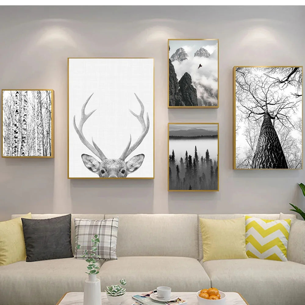 Nordische Wildnis Adler Reh Landschaft Wandkunst Fein Kunst Leinwanddrucke Bilder Für Wohnzimmer Esszimmer Nordische Heimdekoration | Brehn
