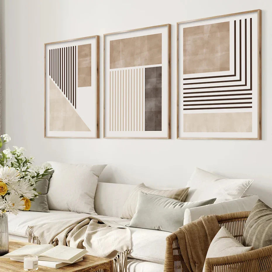 Braun Beige Farbblock Geometrische Wandkunst Fine Art Leinwanddrucke Abstrakte Minimalistische Bilder Für Modernes Wohnzimmer Schlafzimmer Kunst Dekor | Brehn