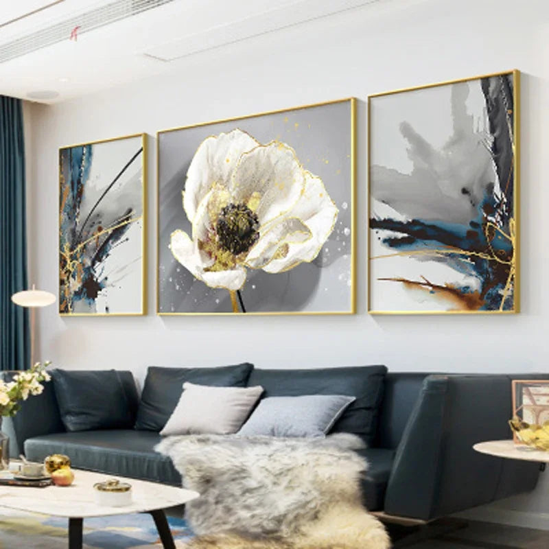 Moderne abstrakte florale Wandkunst Fine Art Leinwanddrucke blaue graue botanische Bilder für Wohnzimmer Schlafzimmer Wandkunst Dekor