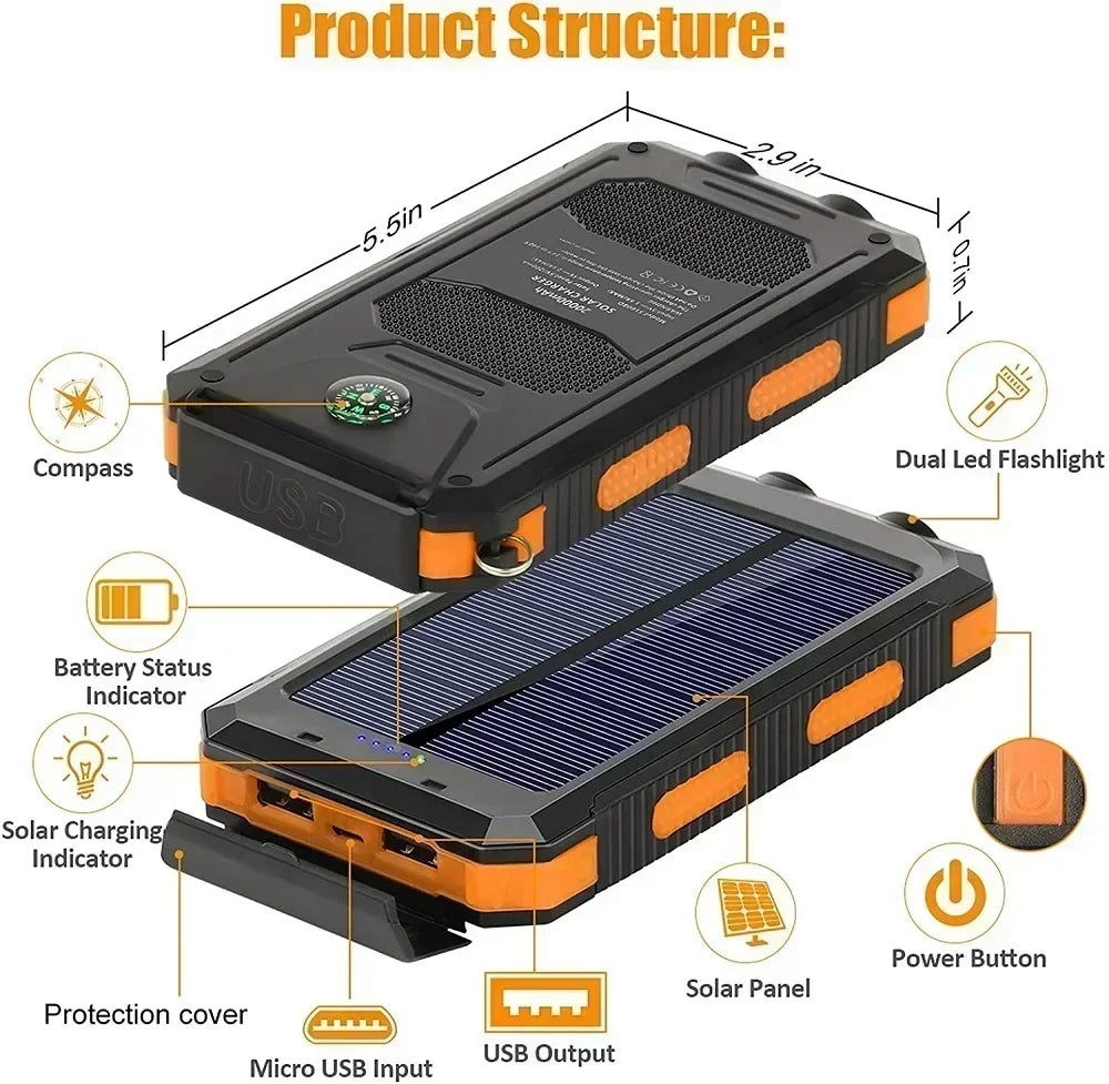 BowLift | 20000 mAh Solar Charger Waterproof Power Bank External