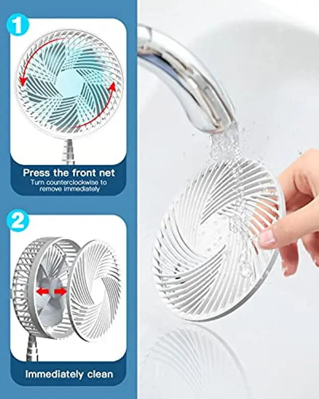 Tragbarer 6-Zoll Standventilator | Zusammenklappbarer Teleskopboden/USB | Wiederaufladbarer Akku | 3 Geschwindigkeiten, super leise, höhenverstellbar | Brehn