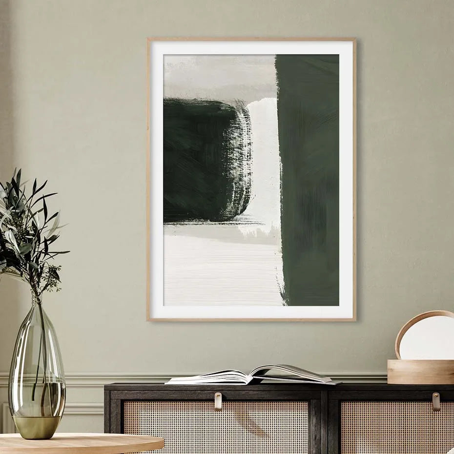 Moderne abstrakte grün beige weiße Pinselstrich Leinwanddrucke nordische Wandkunst für zeitgenössische Wohnzimmer Wohnkultur Kunstwerk | Brehn
