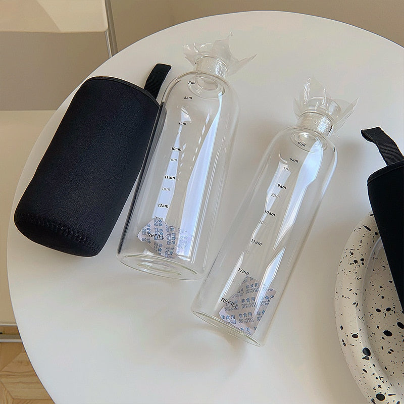 Brehn | Zeit Skala hitzebeständiger Glas Wasserflasche