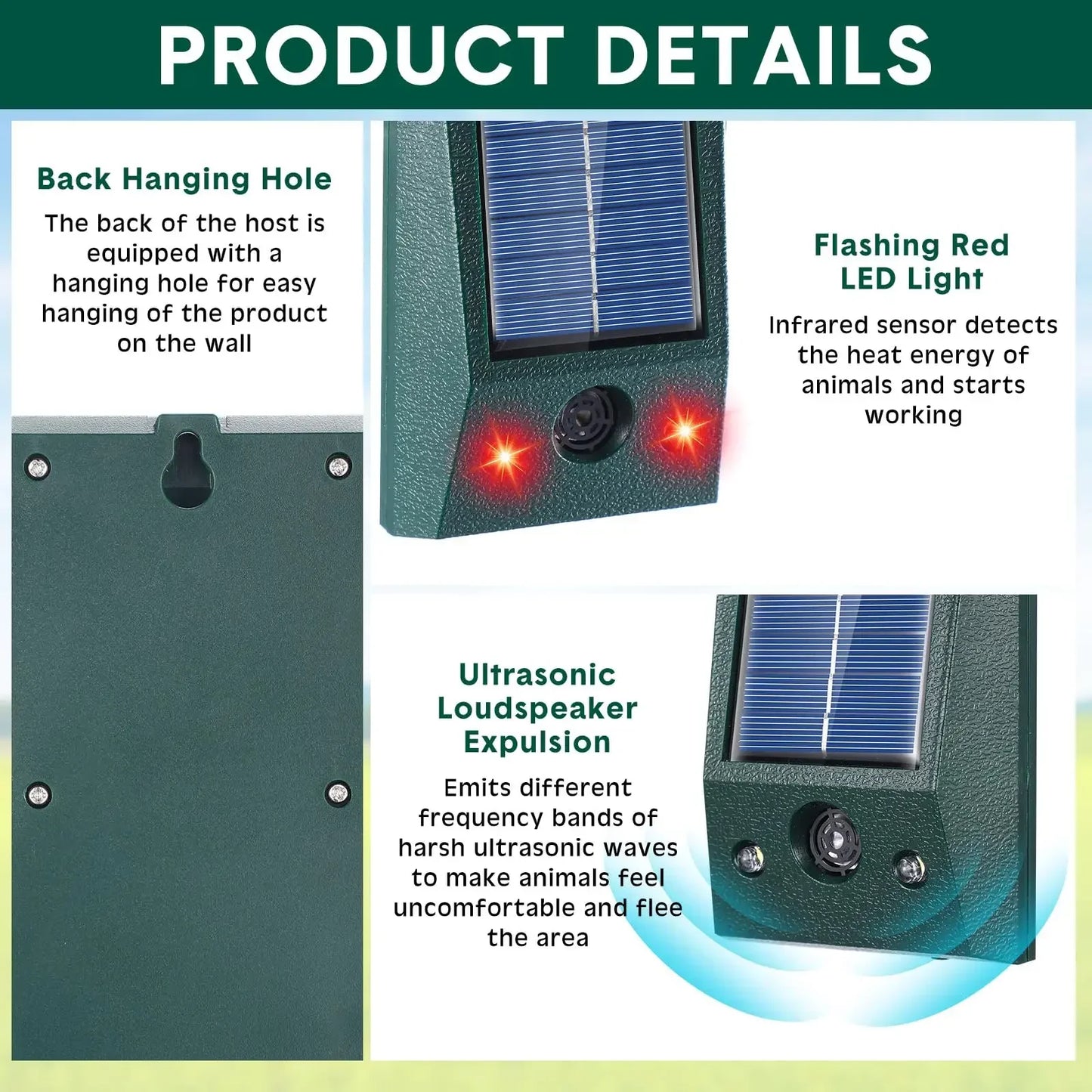 Brehn | SolarGuardix Ultraschall Vogelvertreiber Solar | Mit LED & Bewegungsmelder | Wasserdicht IP58 | 600 m² Abdeckung