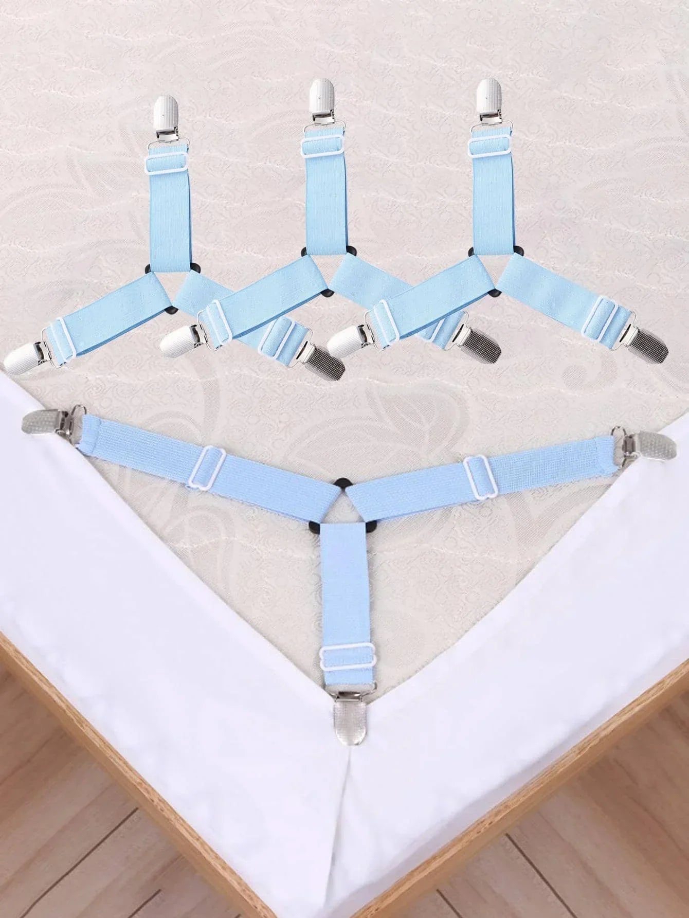 Brehn | GRIPFIX Spannbettlakenhalter-Set | 4-Pack Dreieckige Bettlakenriemen | Verstellbar & Rutschfest – Für Matratzen, Tischdecken & Abdeckungen