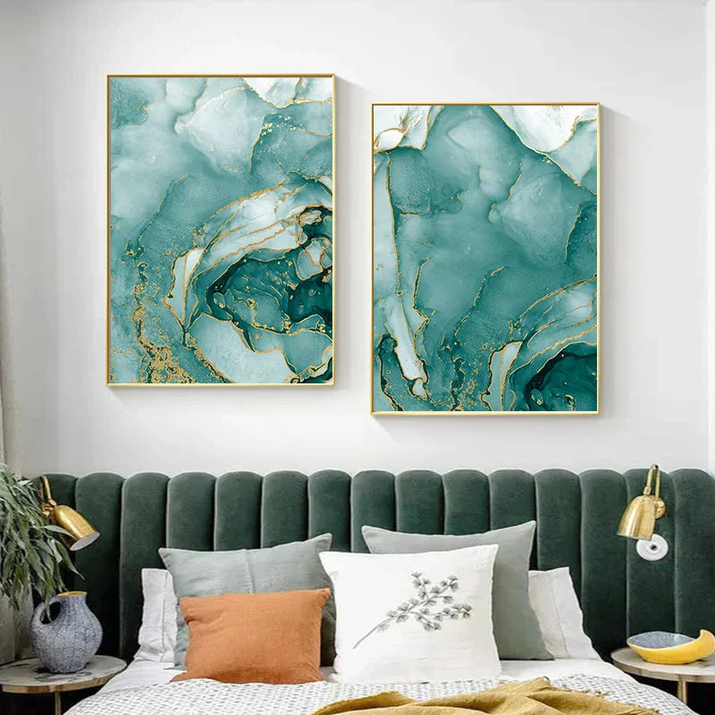 Moderne abstrakte Aqua-Flüssigkeit Marmor Drucke Wandkunst Fine Art Leinwanddrucke Bilder für Wohnzimmer Esszimmer Home Office Dekor | Brehn