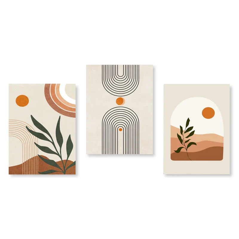 Set aus 3 Stück Modern Abstrakt Bohemian Minimalistisch Geometrisch Wandkunst Fein Kunst Leinwand Drucke Poster Bilder Für Wohnzimmer Dekor | Brehn