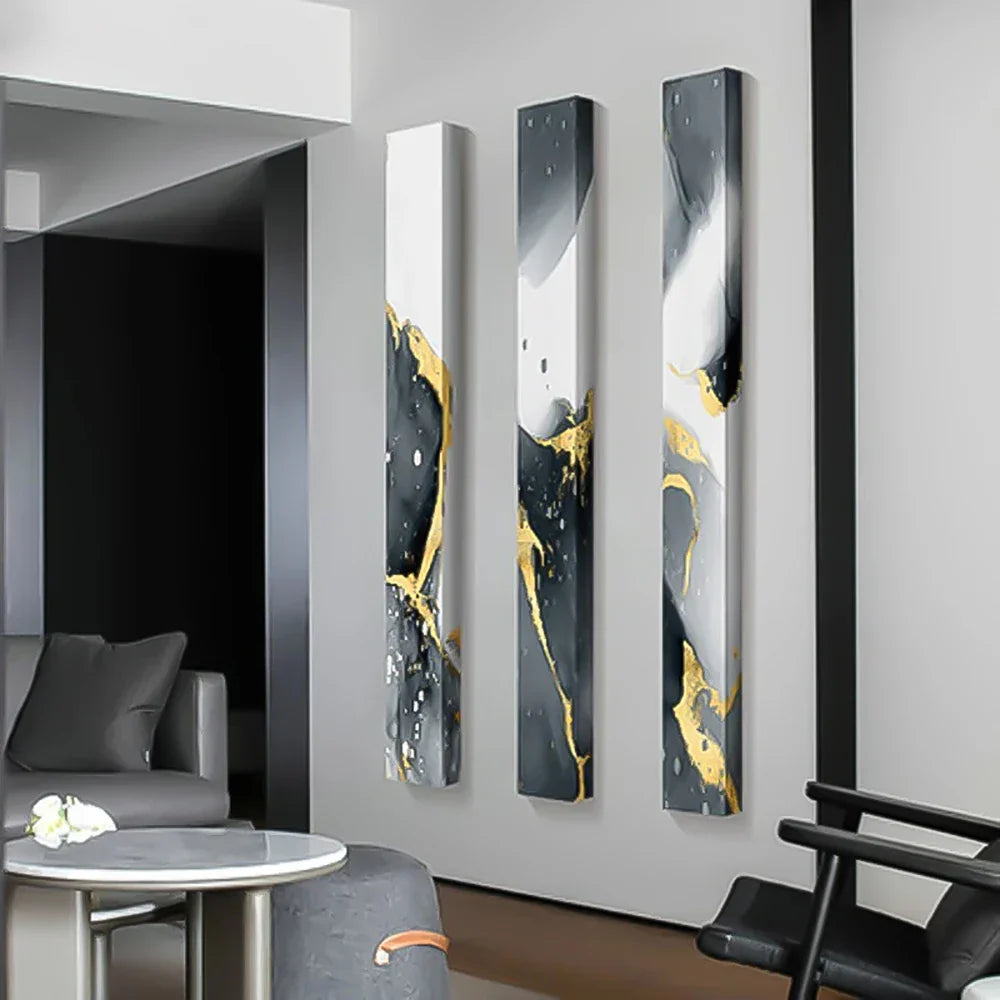 Abstrakte graue flüssige Marmor Wandkunst Fine Art Leinwanddrucke hohe vertikale schlanke Formatbilder für moderne Loftwohnung Wohnzimmer Home Office Dekor | Brehn