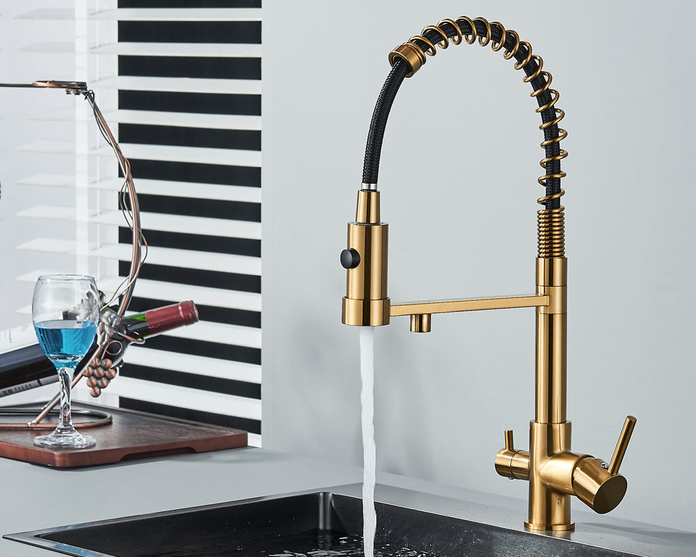 Sandsberg Schwarzer Filter-Küchenwasserhahn mit Dual-Auslauf – Mischbatterie mit Wasserfilter für Küchen, Wasseraufbereitung und Reinigung | Brehn