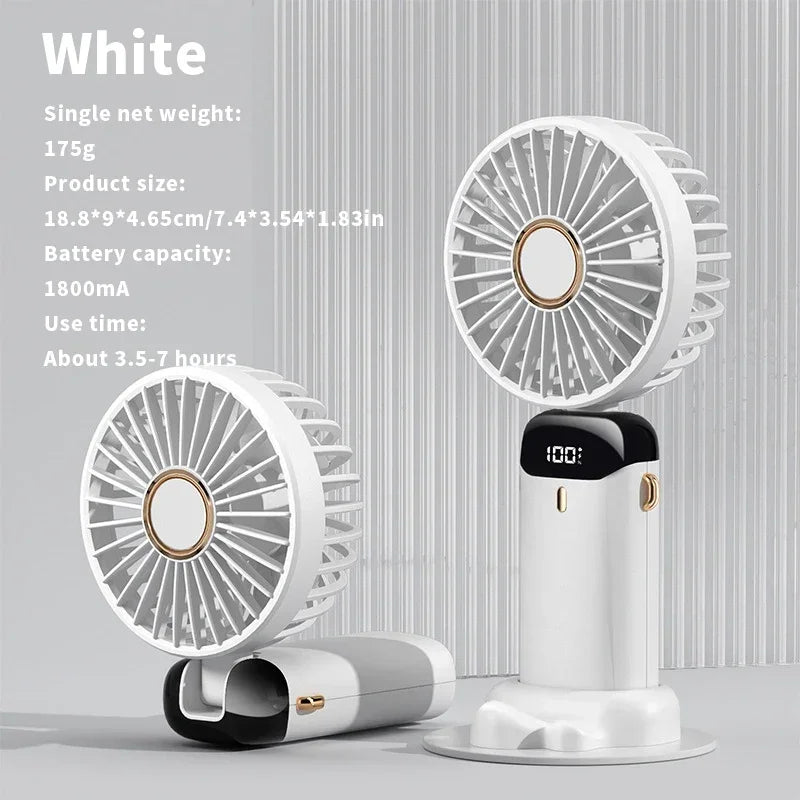 Handheld Mini Ventilator – 3000mAh Faltbarer Tragbarer Tisch- & Nackenhängender Ventilator mit 5 Geschwindigkeiten, USB wiederaufladbar & Telefonständer Anzeige | Brehn