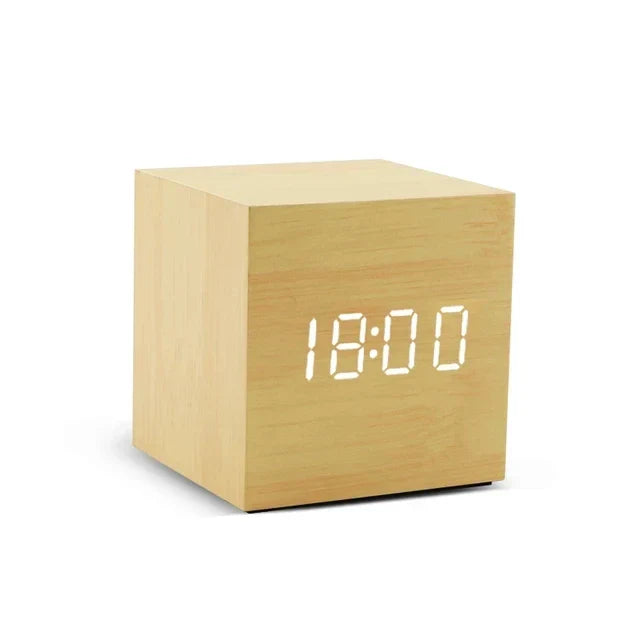 Brehn | Hölzerner LED-Wecker mit Temperaturanzeige, digitaler Uhrzeit-Anzeige und minimalistischem Design – Perfekt für Schlafzimmer und Büro