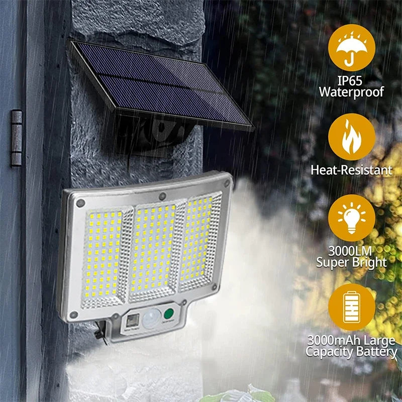 Brehn | Solvalux Solar Wandleuchte mit Bewegungsmelder | 192 LEDs | Abnehmbares Solarpanel mit 5 m Kabel | 4 Modi & Fernbedienung | IP65 Wasserdicht