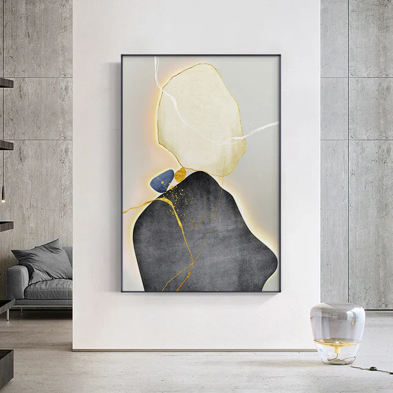 Moderne abstrakte nordische Zen-Kiesel Wandkunst feine Kunstdrucke auf Leinwand neutrale Töne geomorphes Design Bilder für zeitgenössische Innenräume | Brehn