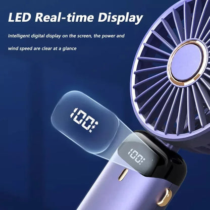 USB Handheld Mini Ventilator Faltbar Tragbare Hals Hängende Ventilatoren 5 Geschwindigkeiten USB Wiederaufladbarer Ventilator mit Telefonständer und Display | Brehn