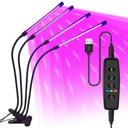 LumiPlant LED-Pflanzenlampe | USB-Pflanzenlampe | 1–4 Leuchtenköpfe | Dimmbar mit Timer