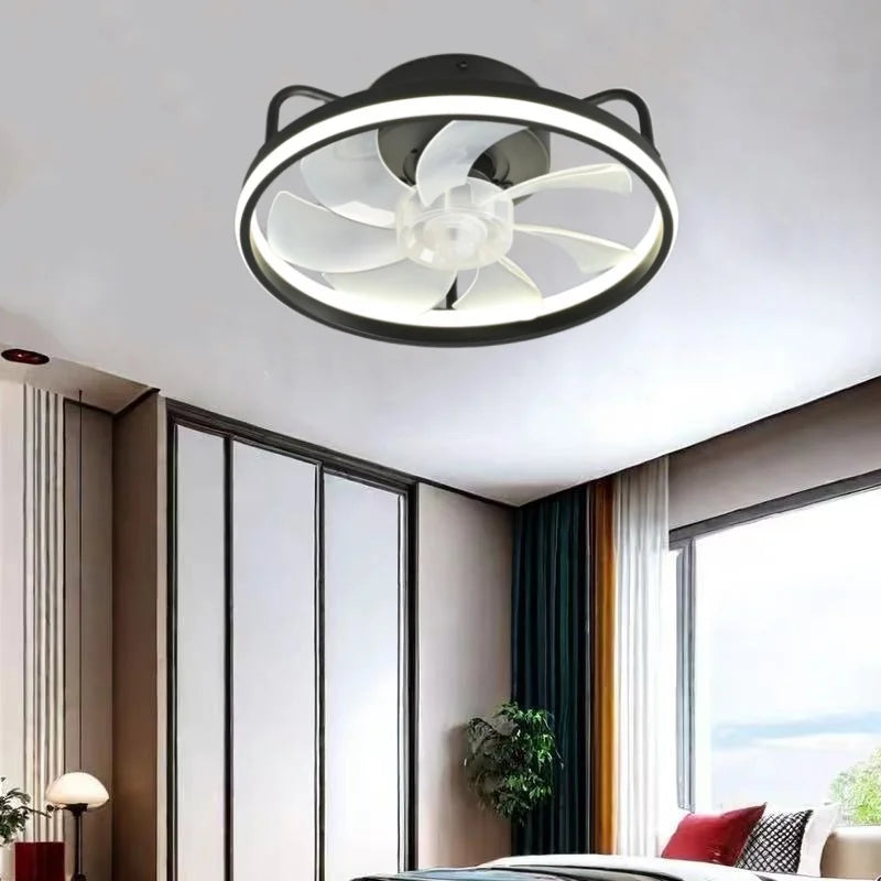 Moderner LED-Deckenventilator mit DC-Motor - 6 Geschwindigkeiten, Timer, Niedrigboden-Dachventilator, Fernbedienung Dekorative Beleuchtung | Brehn