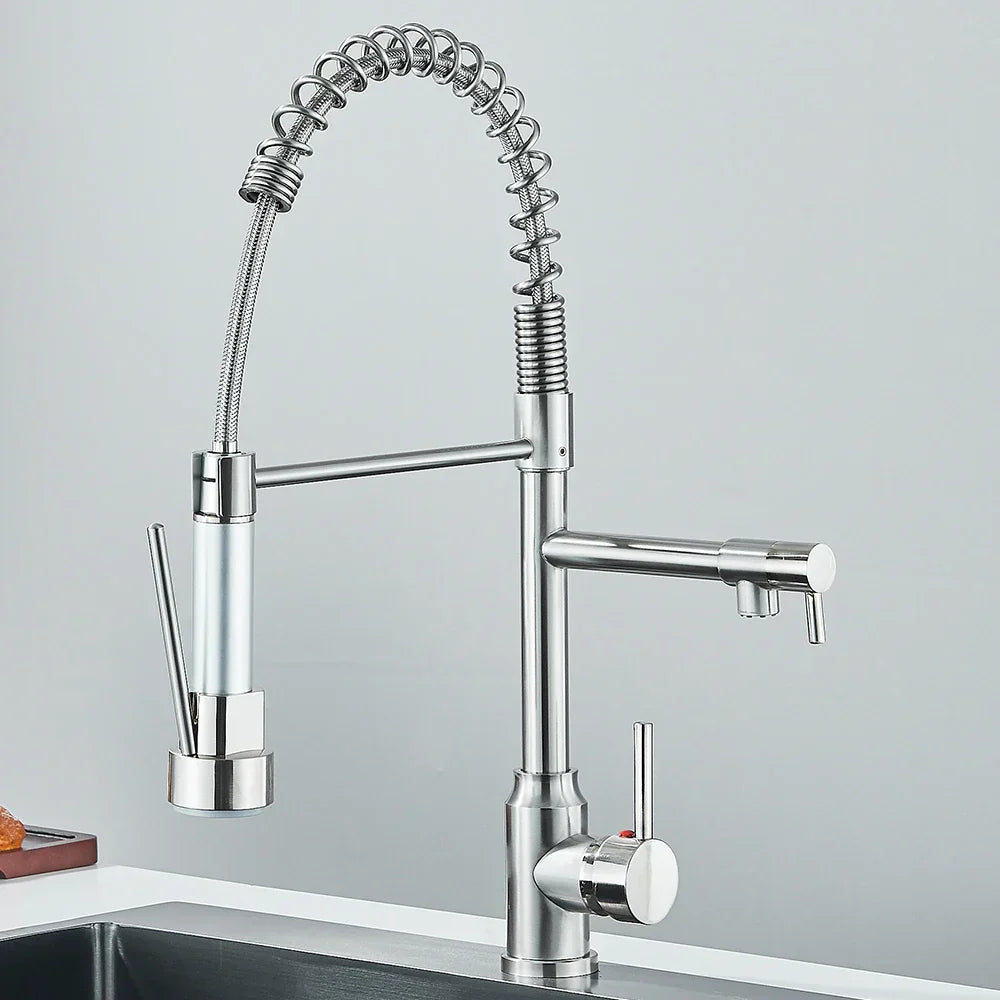 Wasserhahn mit Doppeltem Auslauf – Hochwertiger Wasserhahn für Flexibles Spülen, Schwenkbar, Ideal für Moderne Küchen, Leicht zu Reinigen und Einfache Montage | Brehn