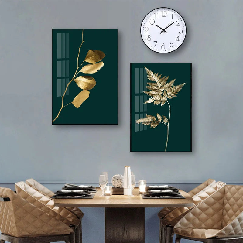 Abstrakte tropische Botanik goldene Blätter Wandkunst Feine Kunst Leinwanddrucke Bilder für Wohnzimmer Esszimmer Licht Luxus Wohnkultur | Brehn