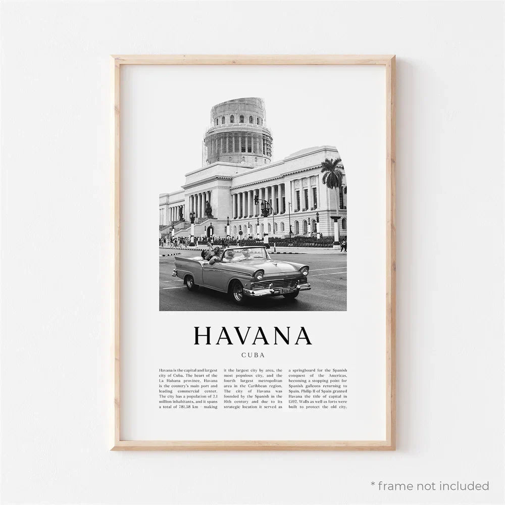 Cuba Havana Schwarz & Weiß Reiseplakat Wandkunst Feine Kunst Leinwanddrucke Bilder Für Wohnzimmer Esszimmer | Brehn