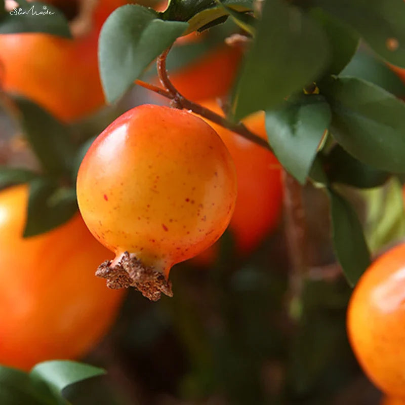 6-Köpfiger Künstlicher Granatapfel Fruchtzweig mit Blättern | Brehn