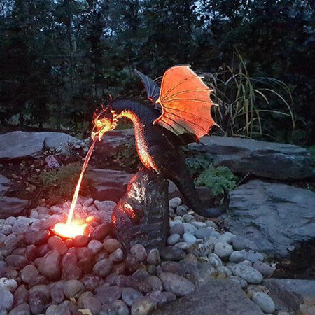 Vivolux Drachenbrunnen-Skulptur aus Kunstharz für den Garten