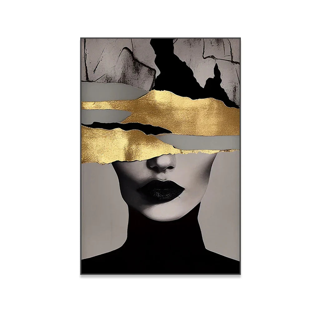 Golden Girl Fashion Wandkunst Fine Art Leinwanddrucke Moderne Abstrakte Porträtbilder Für Wohnzimmer Schlafzimmer Boutique Salon Kunstdekoration | Brehn
