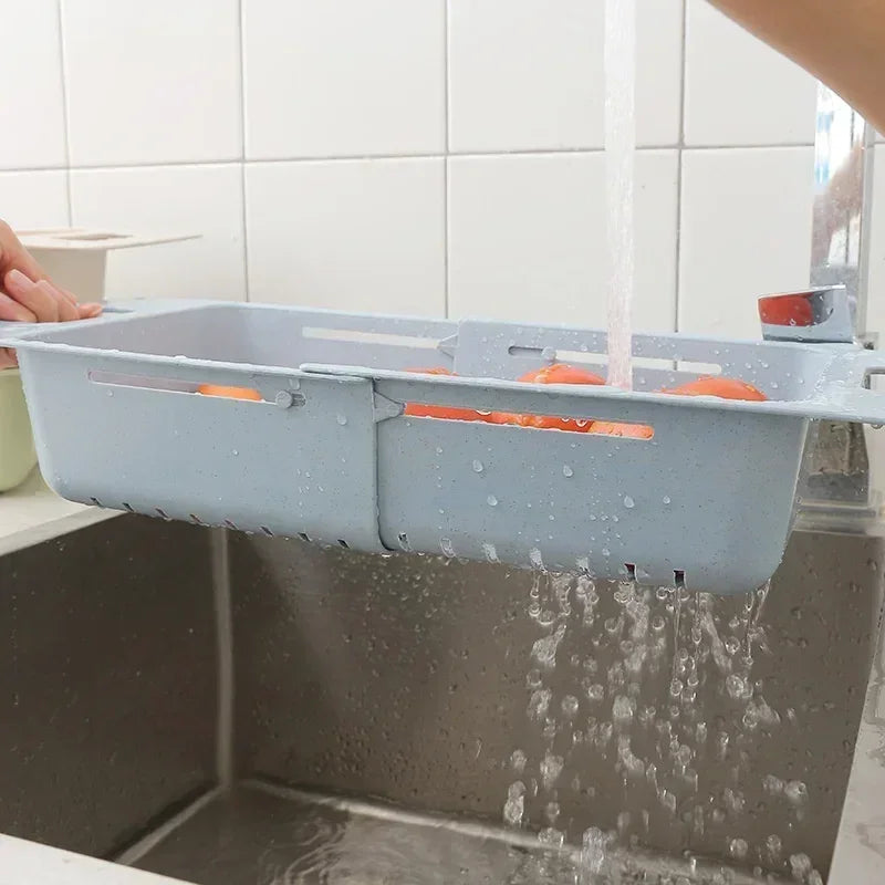 FlexDrain Abtropfkorb Küche – Verstellbarer Spülbecken Organizer | Auto Ablauf & Obst Gemüse Trockner | Platzsparendes Küchezubehör | Brehn