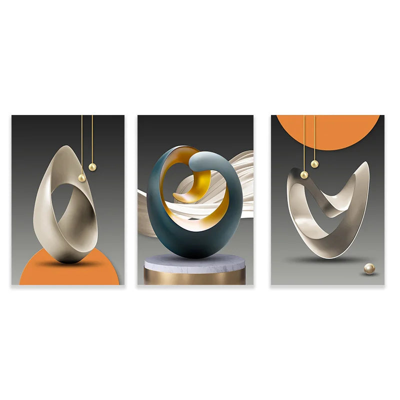 Set von 3Pcs Moderne Ästhetik Abstrakte Stillleben Wandkunst Hochwertige Leinwanddrucke Bilder für Luxus-Loftwohnung Wohnzimmer Esszimmer Kunstdekoration | Brehn