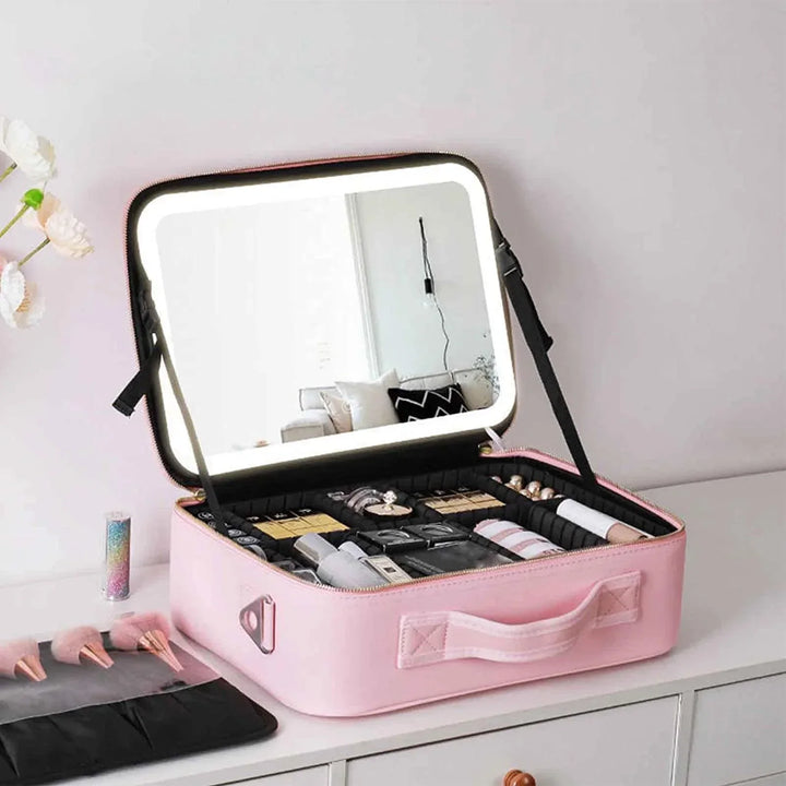 Brehn | Reise Kosmetikkoffer LED Spiegel Makeup Tasche