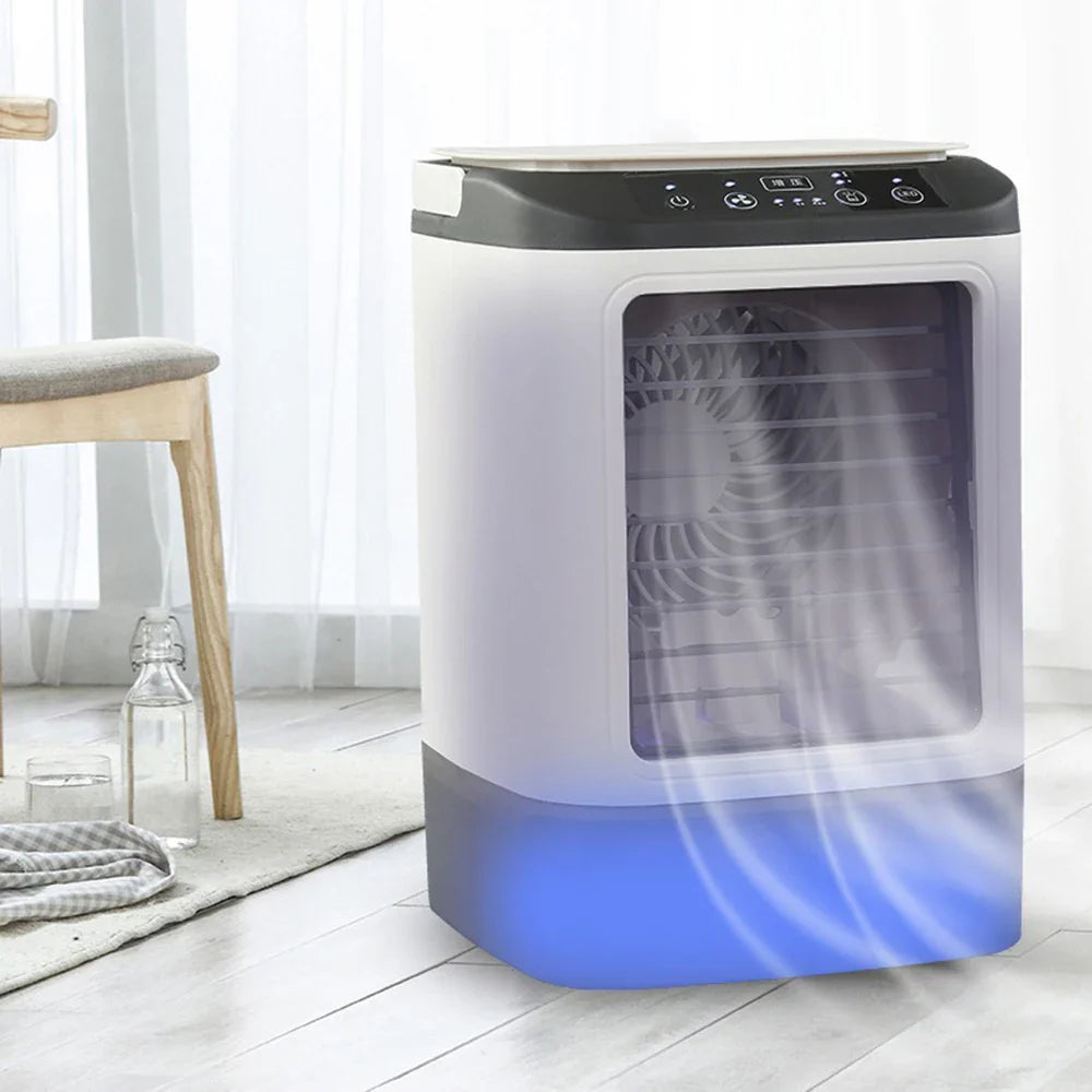 USB Tragbarer Mini-Luftkühler – 3-Geschwindigkeits-Desktop-Kühlventilator mit LED-Nachtlicht, Luftkühler für Zuhause, Büro und Camping | Brehn