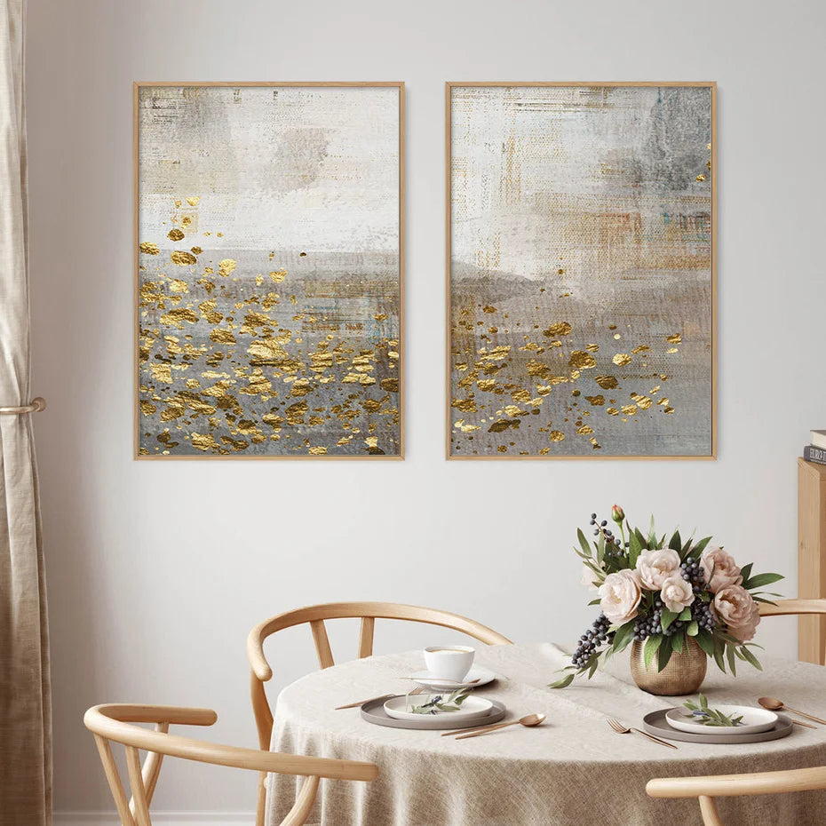 Beige Grau Goldgefleckt Vintage Abstrakte Wandkunst Fine Art Leinwanddrucke Zeitgenössische Bilder für elegante Innenräume | Brehn