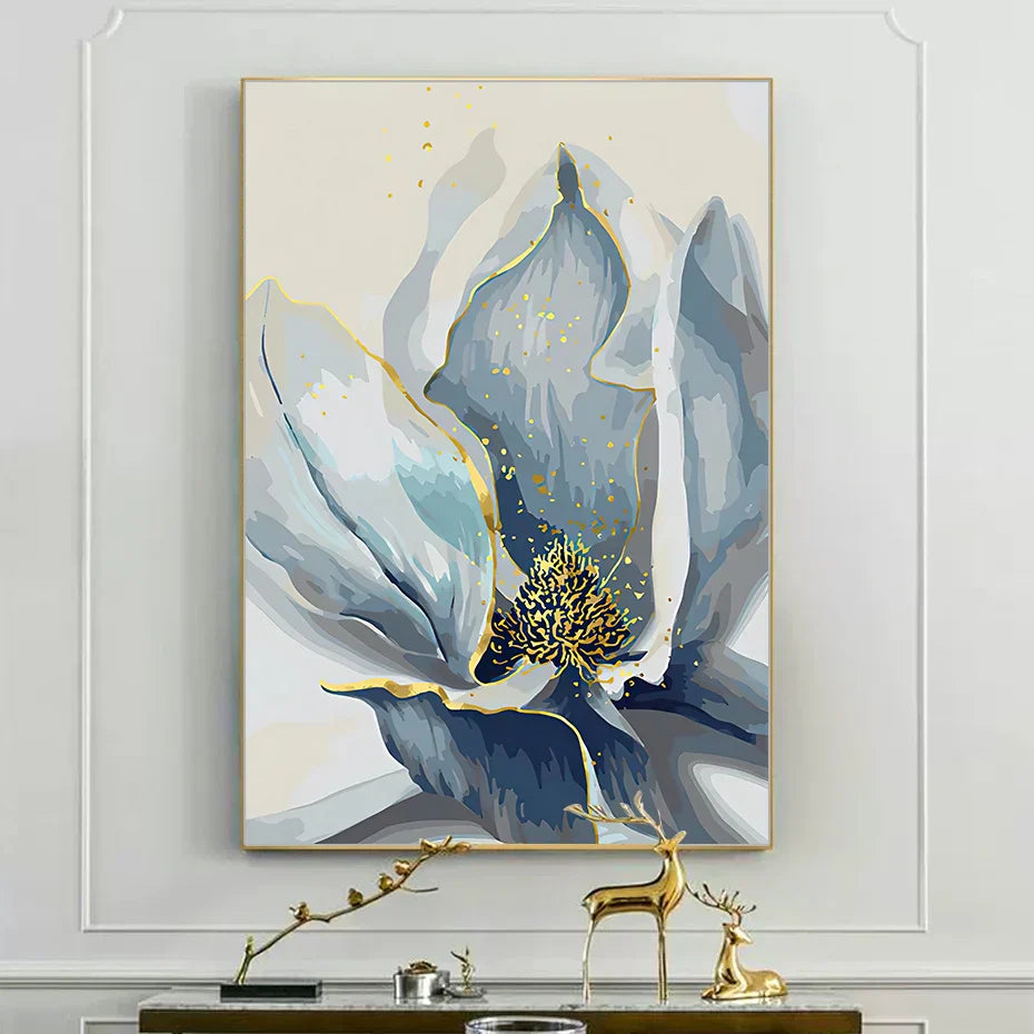 Big Blue Petal Florale Wandkunst Fine Art Leinwanddrucke Moderne Botanische Abstrakte Bilder Für Wohnzimmer Schlafzimmer Esszimmer Kunstdekor | Brehn
