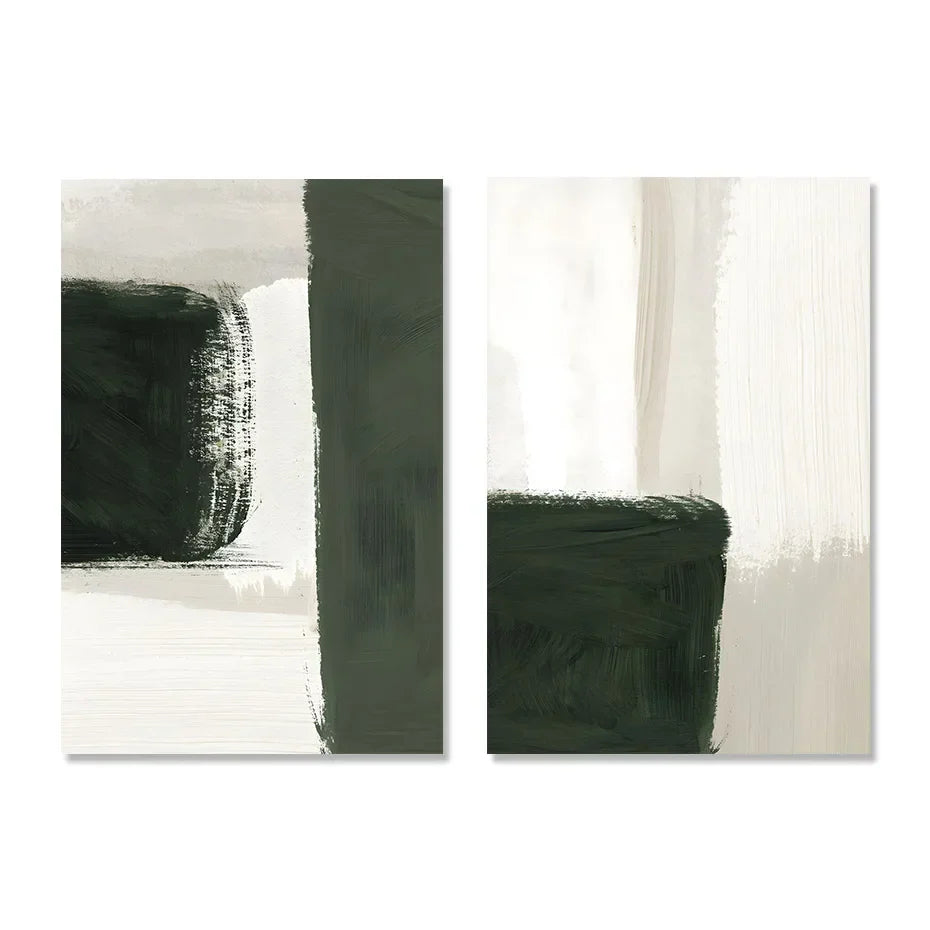 Moderne abstrakte grün beige weiße Pinselstrich Leinwanddrucke nordische Wandkunst für zeitgenössische Wohnzimmer Wohnkultur Kunstwerk | Brehn