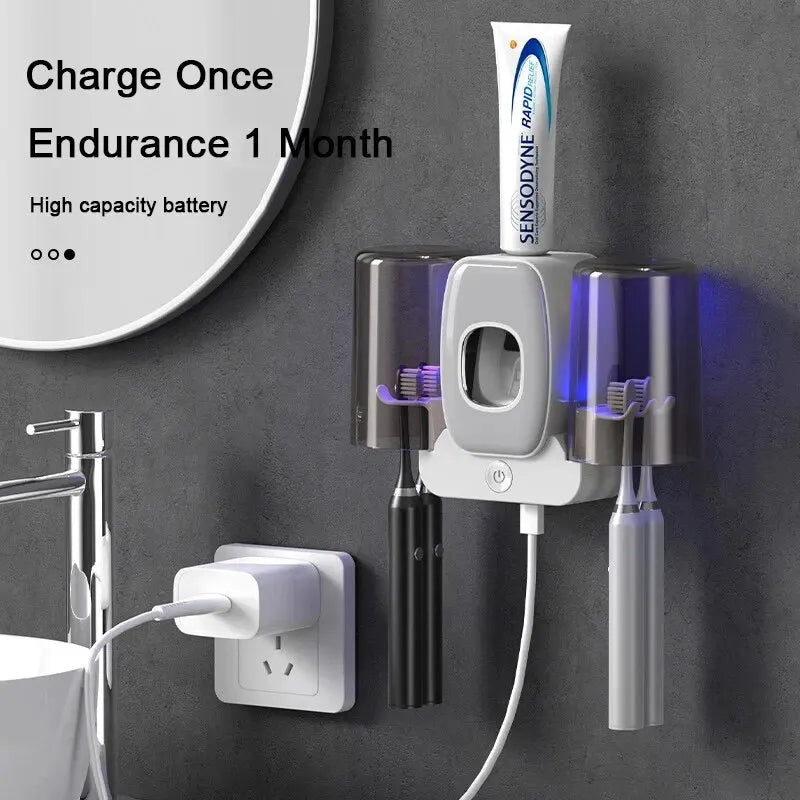 Brehn | UV Zahnbürstenhalter PureBrush UV | Sterilisation mit UV-Licht | Automatischer Zahnpastaspender | Wandmontage ohne Bohren