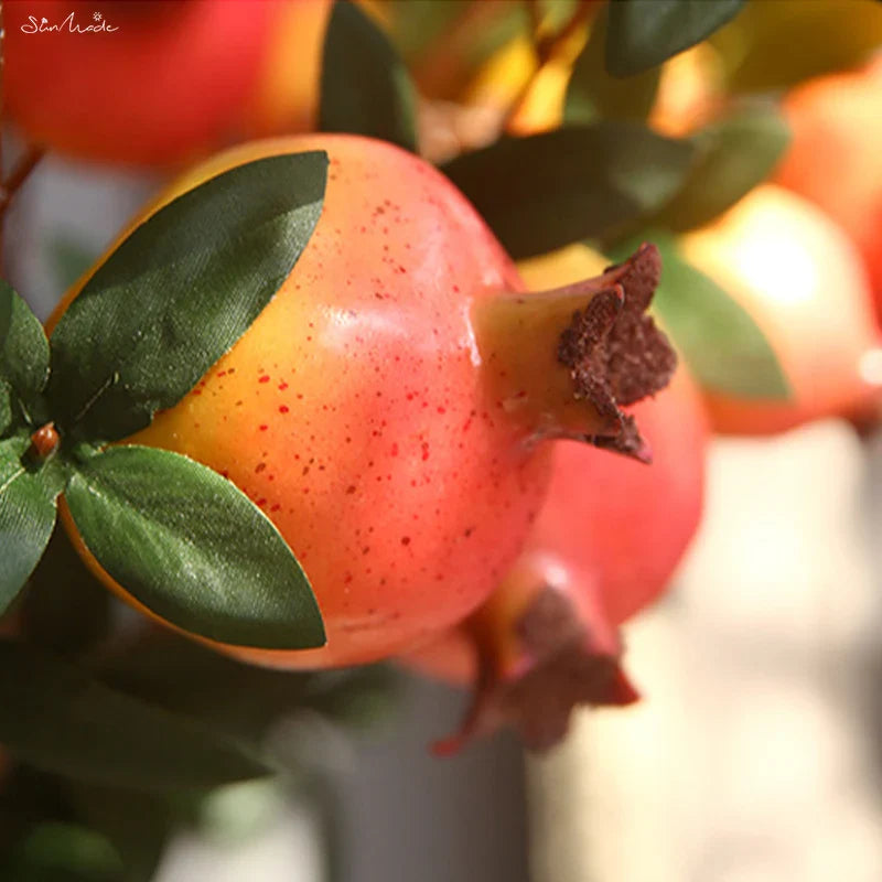 6-Köpfiger Künstlicher Granatapfel Fruchtzweig mit Blättern | Brehn